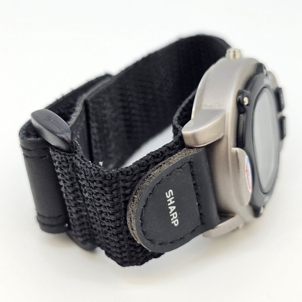 VTG Sharp Men's Digital Watch 40MM Large Gray Case Black Canvas Band New Battery - Picture 10 of 13